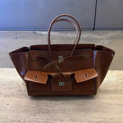 Large-Capacity Neutral-Style Tote Wing Genuine Leather Motorcycle Shoulder Bag