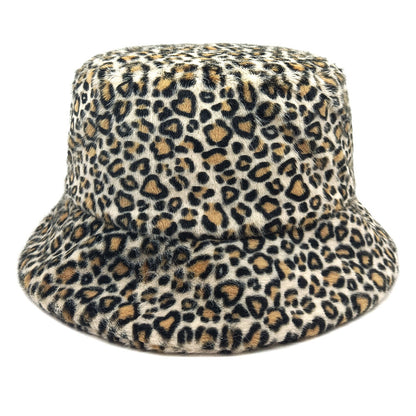 Trendy And Fashionable Leopard-print Boater Hat For Outdoor Use In Autumn And Winter, Featuring Multi-color Matching Plush Brim Hat