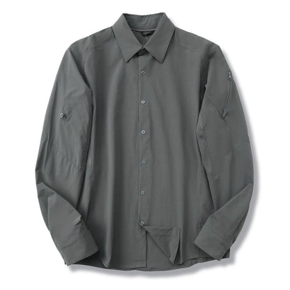 Men Technical Outdoor Quick Dry Long Sleeve Shirt Ventilated Underarm Mesh Zipper Sleeve Pocket Convertible Sleeve Travel Trekking Casual Shirt