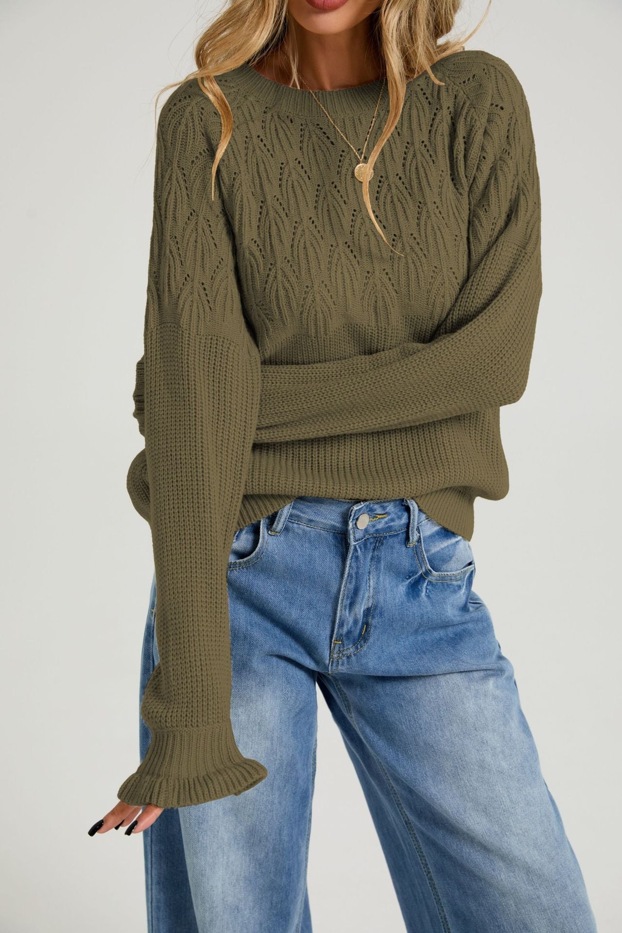 Womens Versatile Fashionable Crew-neck Sweater