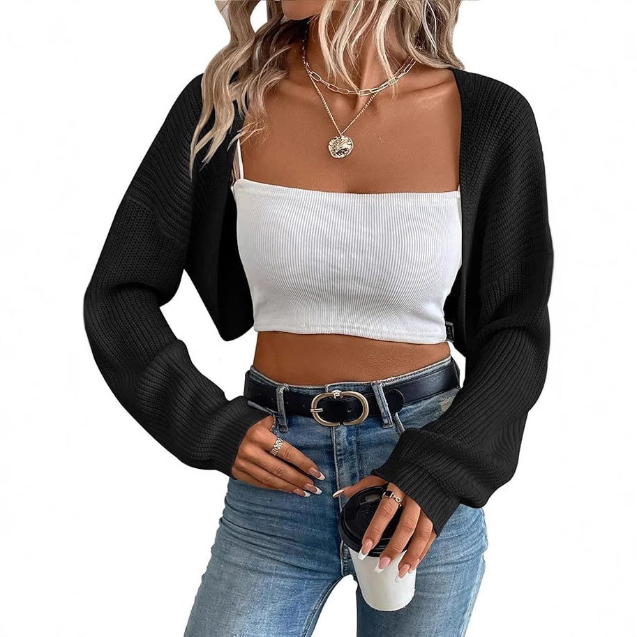 European And American Knitted Sweater Women's Cardigan Shawl Cross-border Foreign Trade Long-sleeved Knitted Short Short Top Shawl Front Cardigan Women