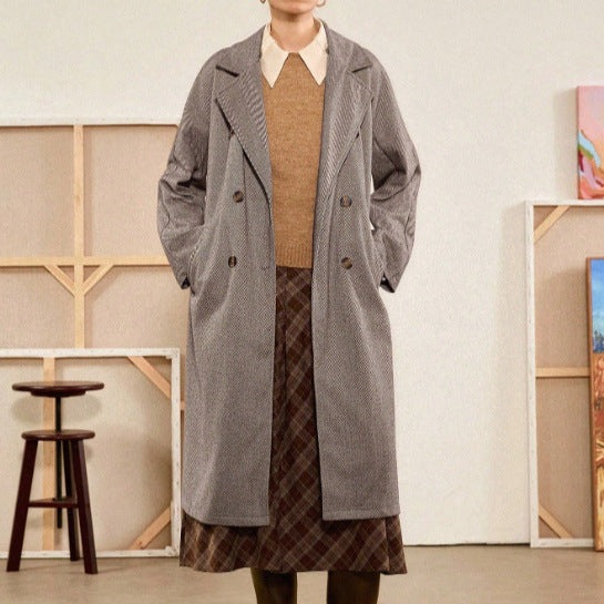Casual Woolen Lace-up Long Coat