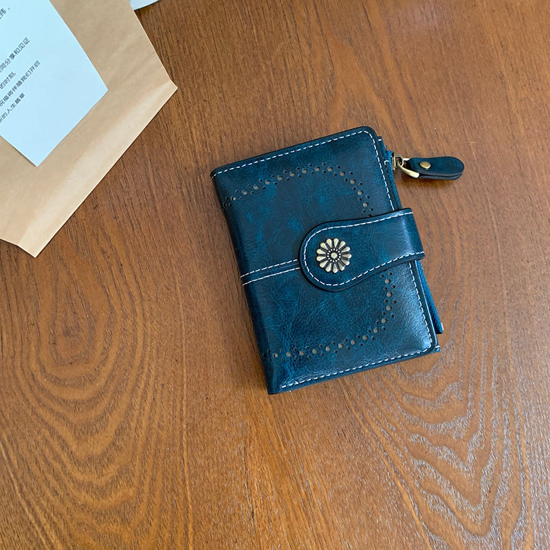 New Womens Oil-leather Wallet Vintage Short Style