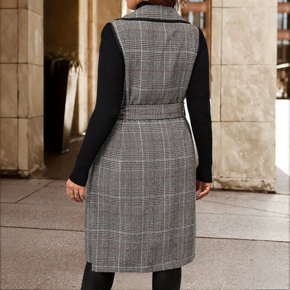 Womens Elegant Long Houndstooth Vest
