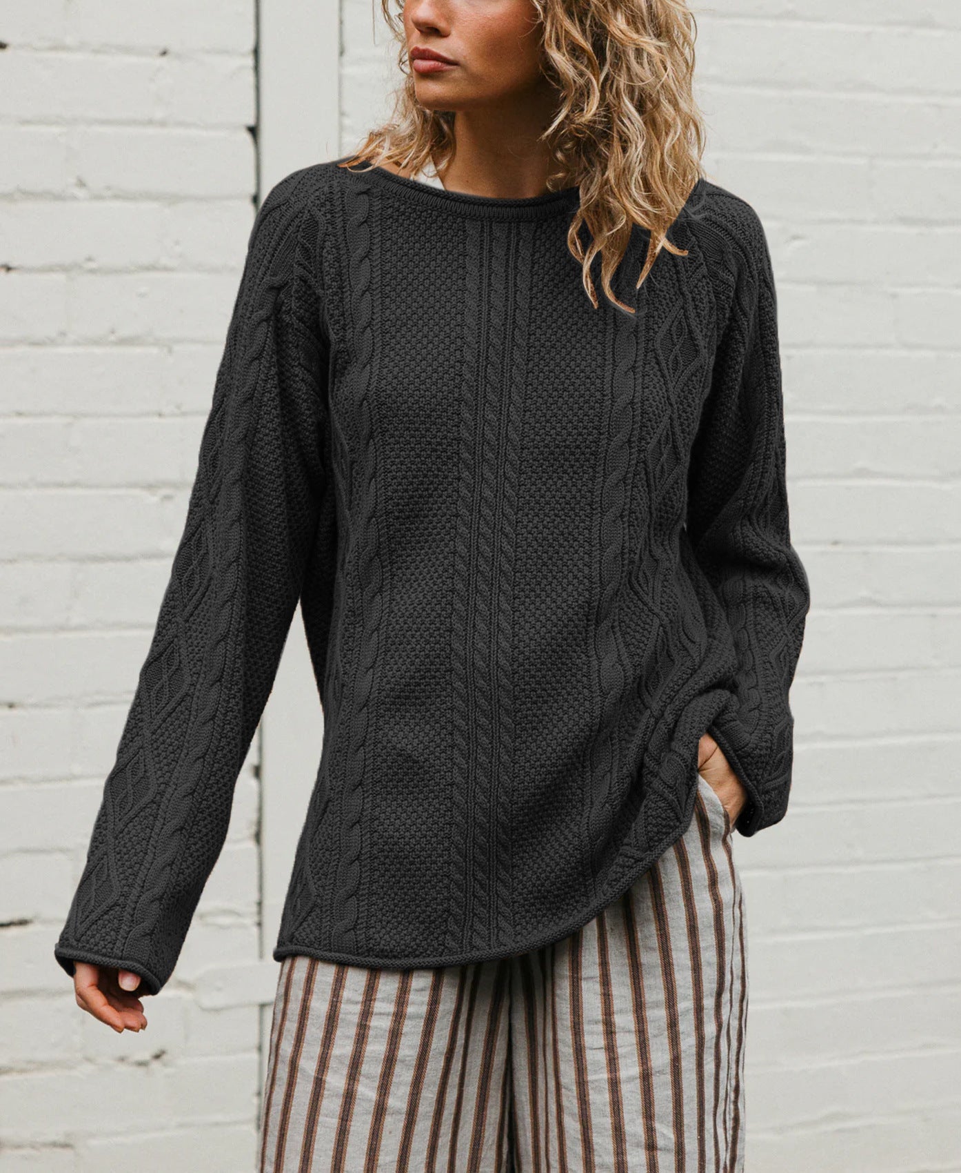 Womens Comfortable Casual And Stylish Cable-knit Sweater
