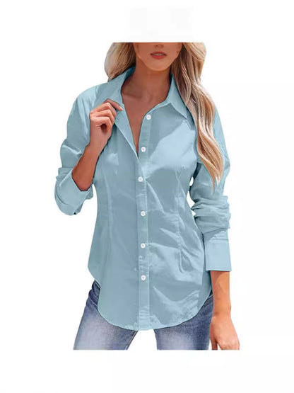 Lapel Long Sleeve Cotton Linen Button Slim Shirt