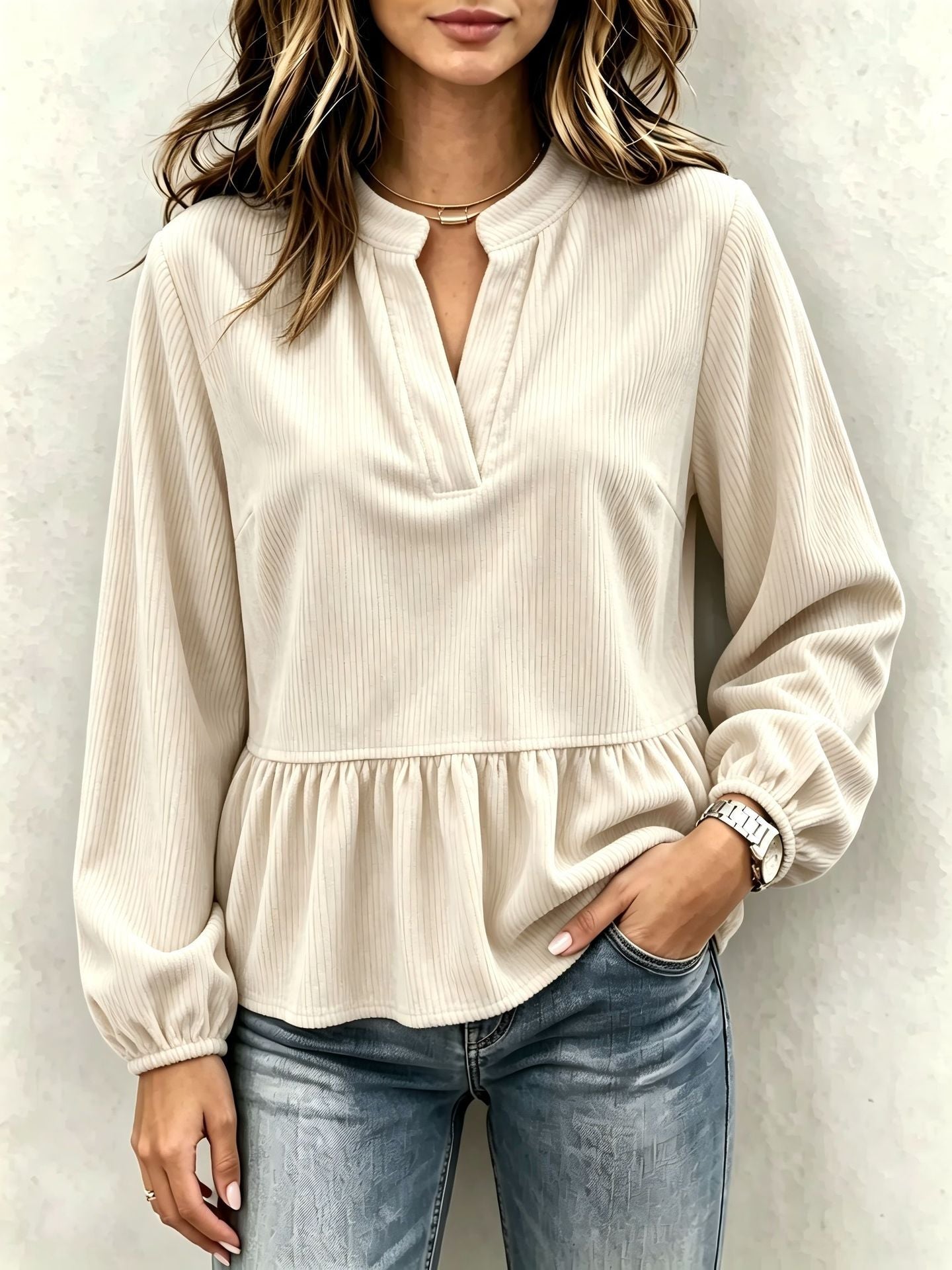 Casual Chic Corduroy Long-sleeve Top
