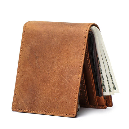New-style Mens Short Wallet Made From Full-grain Cowhide With Multiple Card Slots