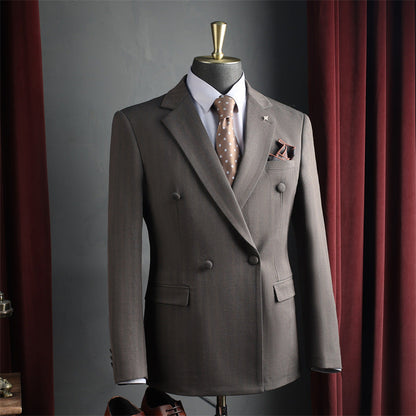 Men Dark Brown Peak Lapel Double Breasted 3 Piece Suit Set