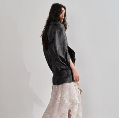 Ebony Brown PU Leather Cloak-Style Cape Jacket