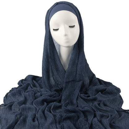 New Womens Solid-color Pleated Faux Hijab