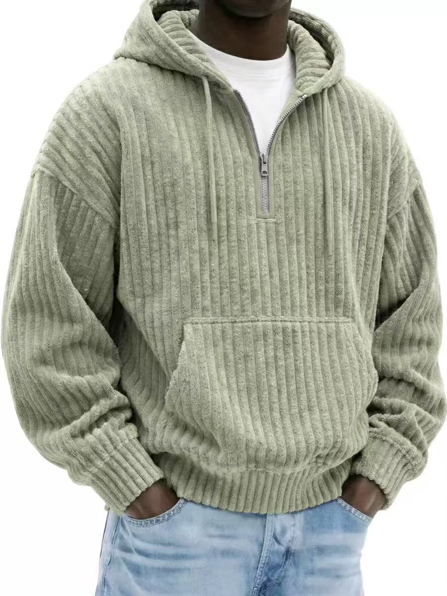Solid-color Loose-fitting Corduroy Mens Hoodie