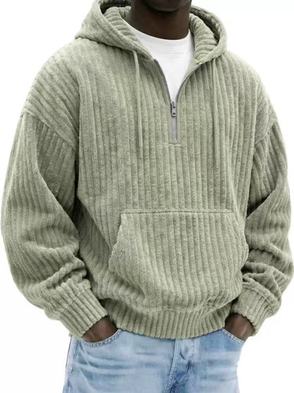 Solid-color Loose-fitting Corduroy Mens Hoodie