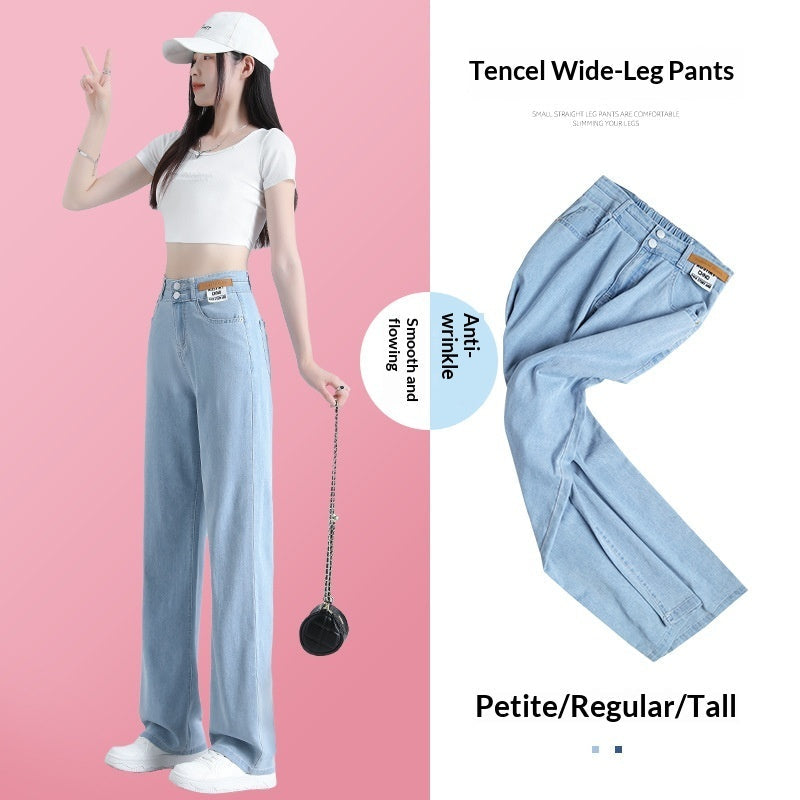 Summer Thin High-Waisted Drapey Wide-Leg Loose Tencel Soft Denim Jeans For Women