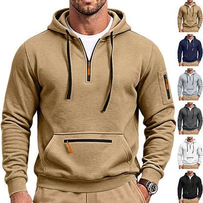 New Arrival European Size Half-Zip Multi-Pocket Casual Loose Sports Pullover Hoodie For Cross-Border Foreign Trade, Amazon Listing