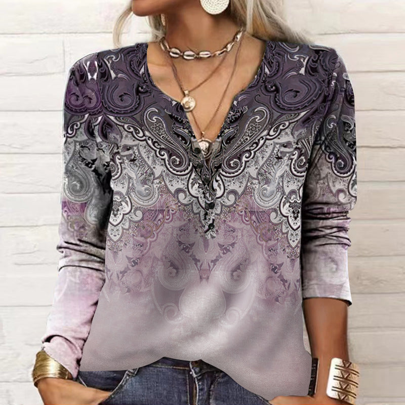 2026 Autumn Winter New Women's Long Sleeve Printed Fashion Versatile Long Sleeve T-shirt From Europe And America
