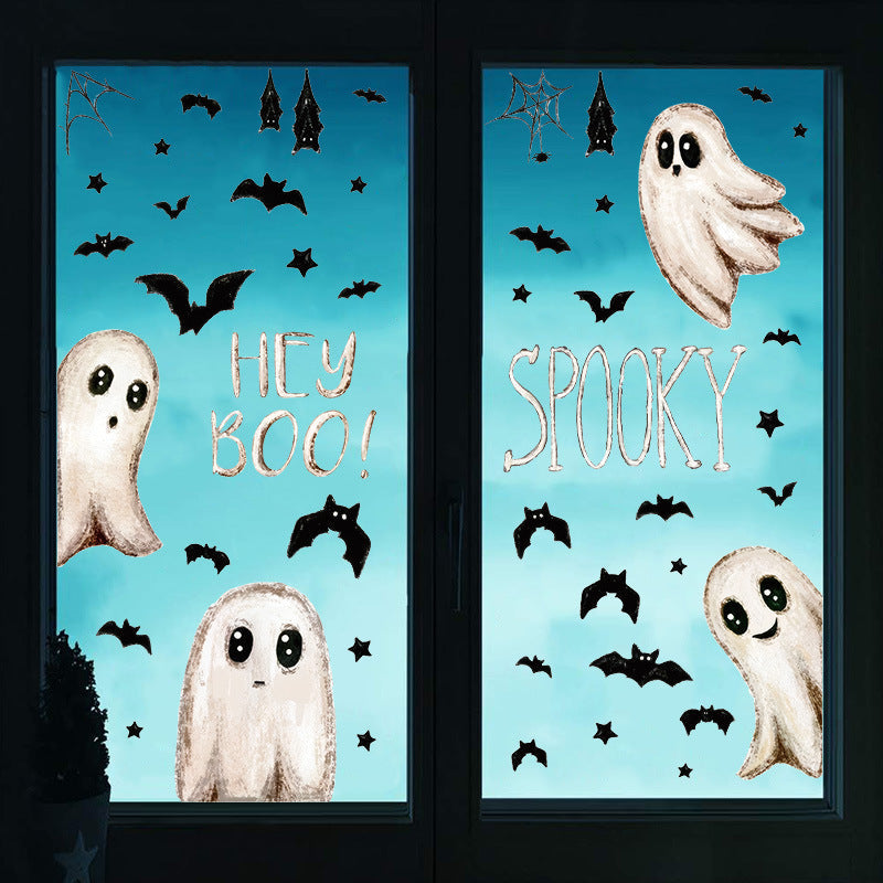 Halloween Window Stickers White Ghost Static Cling Decals And Bat Decals For Festive Storefront Decor