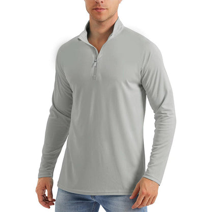 European And American Autumn And Winter Stand-Up Collar Half-Zip Long-Sleeved Sweatshirt For Men Outdoor Running Sports Quick-Drying Pure Color Fitness Breathable T-Shirt