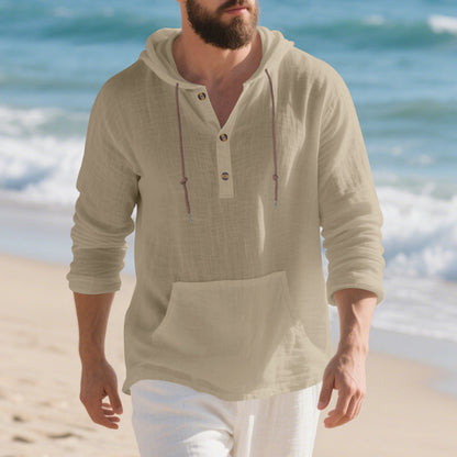 Mens Long-sleeve T-shirt Loose-fitting Casual Minimalist Hoodie