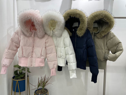 Womens Thickened Fleece-lined Slim-fit Cotton Coat
