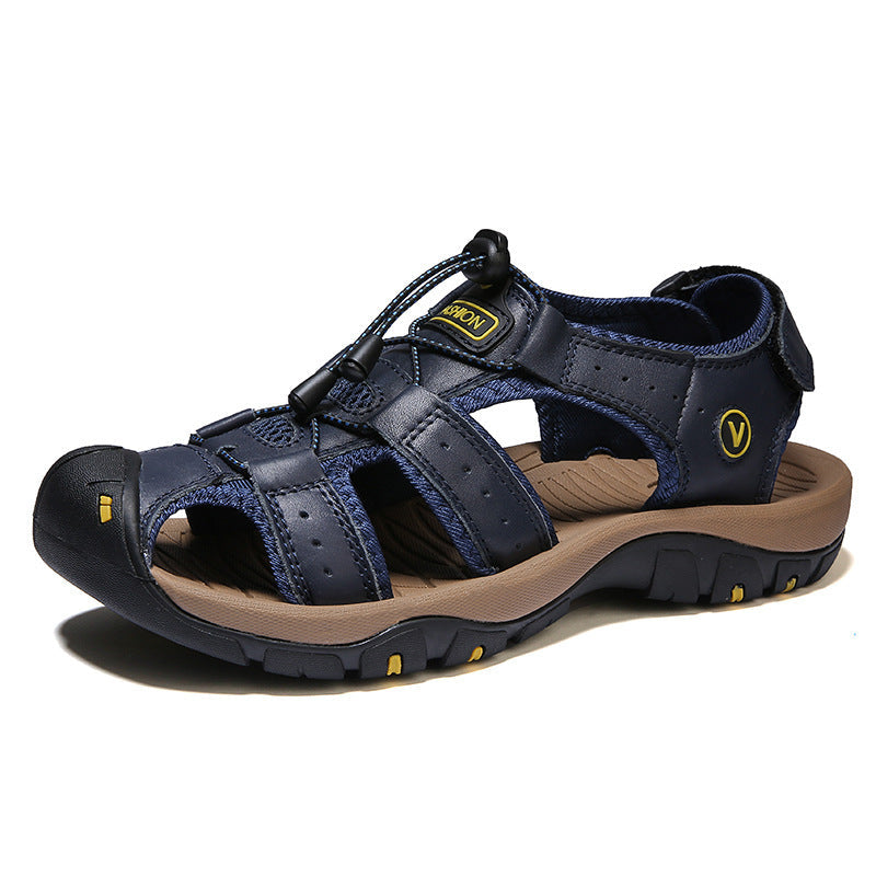 Summer Sandals Men's Large Size Baotou Casual Beach Shoes Genuine Leather Men's Outdoor Sports River Sandals And Slippers Trendy