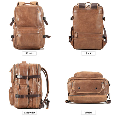 Leather Backpack, Travel Bag, Leather Top Layer, Cowhide Oil Wax Leather, Outdoor Hiking And Mountaineering Bag, Large Capacity Backpack