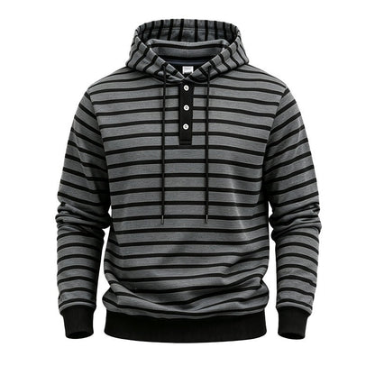 Mens Loose-Fit Striped Hoodie With Three Buttons