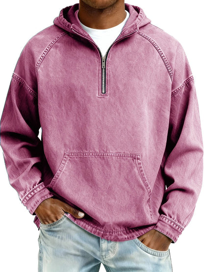 Mens Solid-Color Casual Hooded Zip-Up Sweatshirt