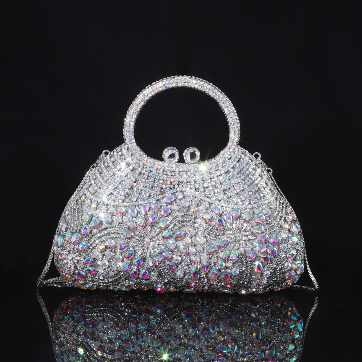 High-end Luxurious Heavy-Embroidered Shiny Champagne Bottle Rhinestone Evening Bag