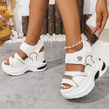 Womens Casual Wedge Sandals With Velcro Straps