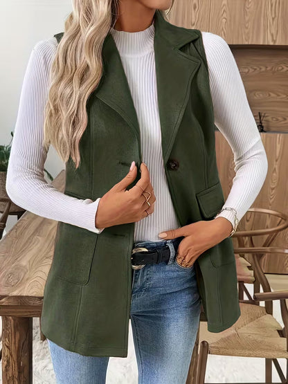 Women Lapel Sleeveless Blazer Vest Single Breasted Pocket Waistcoat Casual Fall Winter Outerwear Vest