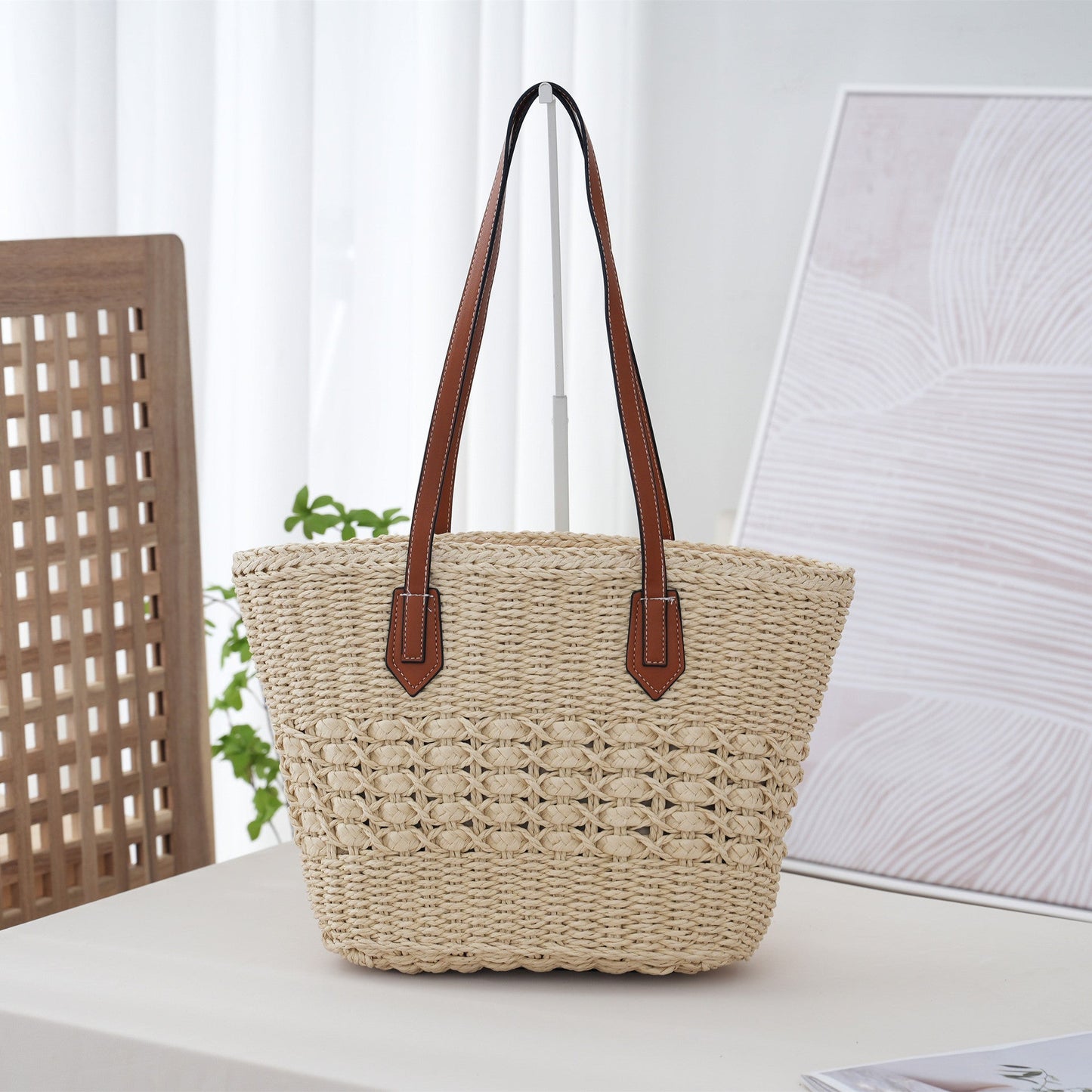 Womens Summer Beach Vacation Woven Shoulder Bag