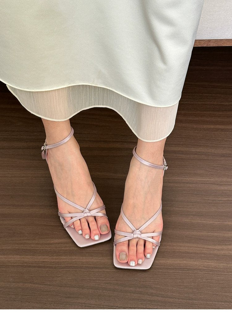 2026 New Summer French Elegant High Heel Sandals With Single Buckle Strap, Square Toe Open Toe Thin Strap Roman Shoes