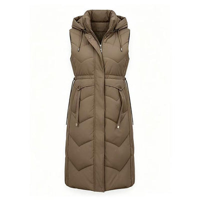 Women's Sleeveless Mid-length Hooded Vest Jacket Coat