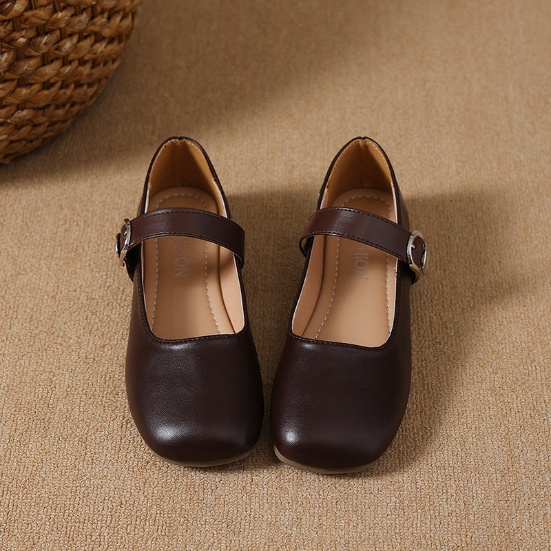 Women's Square Toe Vintage Low Cut Mary Jane Flats, 2026 Spring Autumn New Arrival, Elegant Commuter Fashion Buckle Strap Dress Shoes