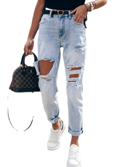 Women's Light Blue Elegant Slim-fit Trousers
