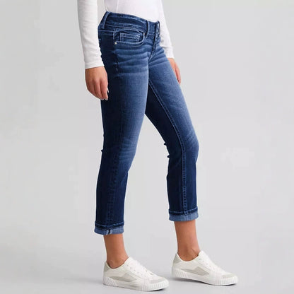 Stylish Blue Frayed-edge Denim Jeans American Street-style With A Unique Flair