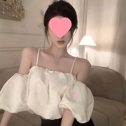 Sexy Off-shoulder Puff-sleeve Tea-length Strap Dress For Women
