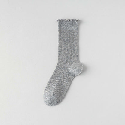 Womens Socks Solid Color Mid-calf Length Summer Thin Style Pure Cotton