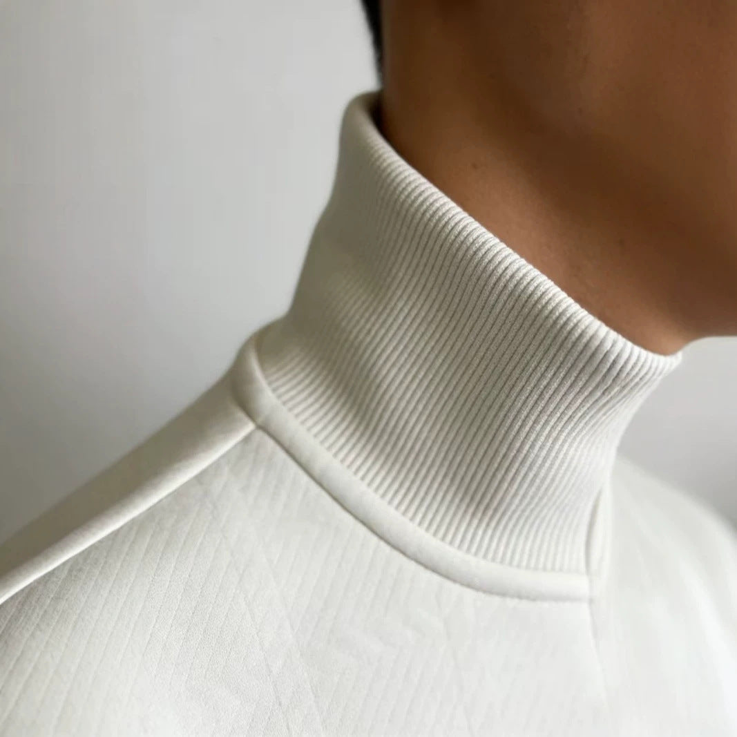 Men's Half-Zip Stand-Up Collar Knit Pullover With Jacquard Texture, 2026 Autumn-Winter Leisure Long-Sleeve Hooded Jacket