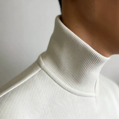 Men's Half-Zip Stand-Up Collar Knit Pullover With Jacquard Texture, 2026 Autumn-Winter Leisure Long-Sleeve Hooded Jacket