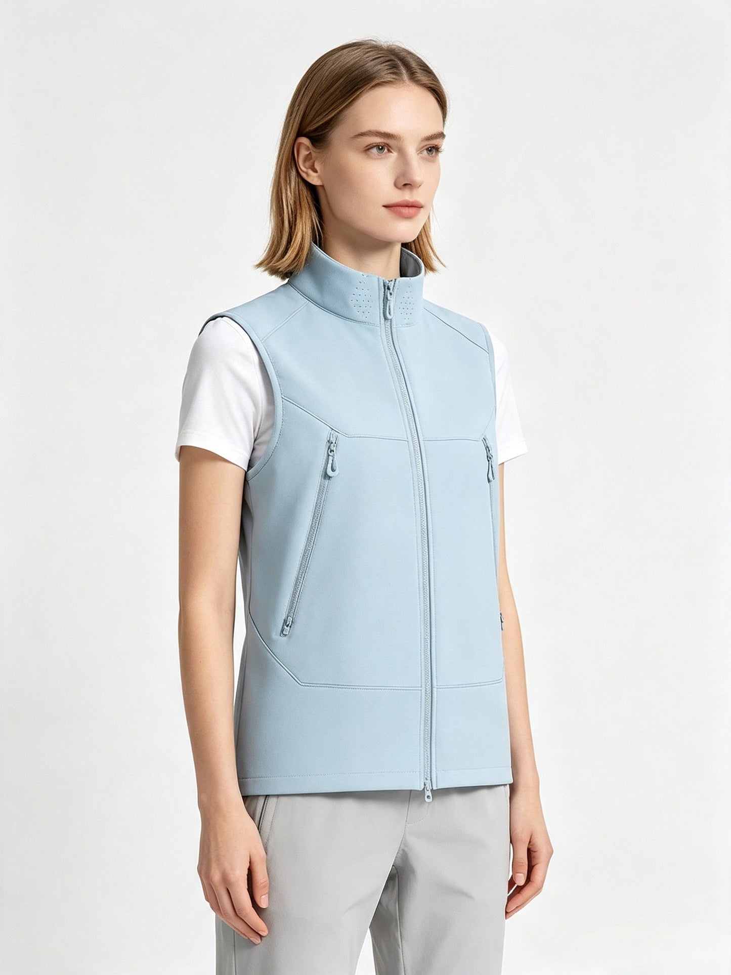 Couple Stand Collar Outdoor Vest Thin Fleece Lined Warm Sleeveless Waistcoat Wind Resistant Waterproof Functional Sports Gilet Zipper Pockets Casual Outerwear For Autumn Winter