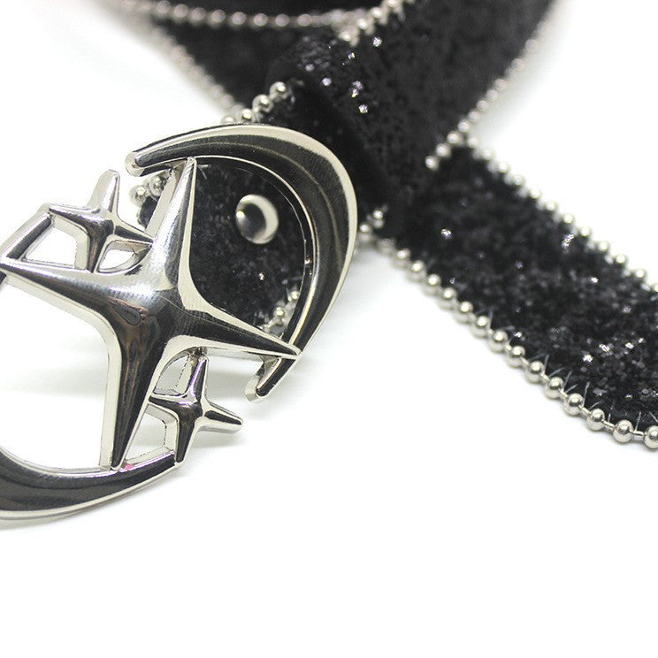 Trendy New Double Crescent Moon And Cross Sequined Waist Belt