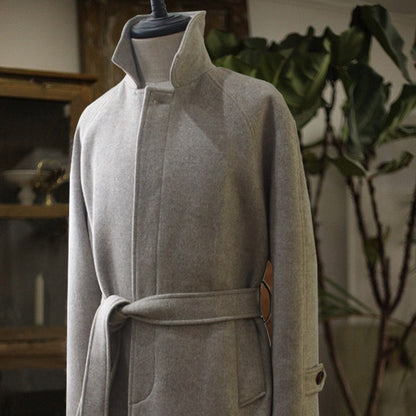 Mens Mid-length Wool Coat With Horn Buttons And A Lapel Collar