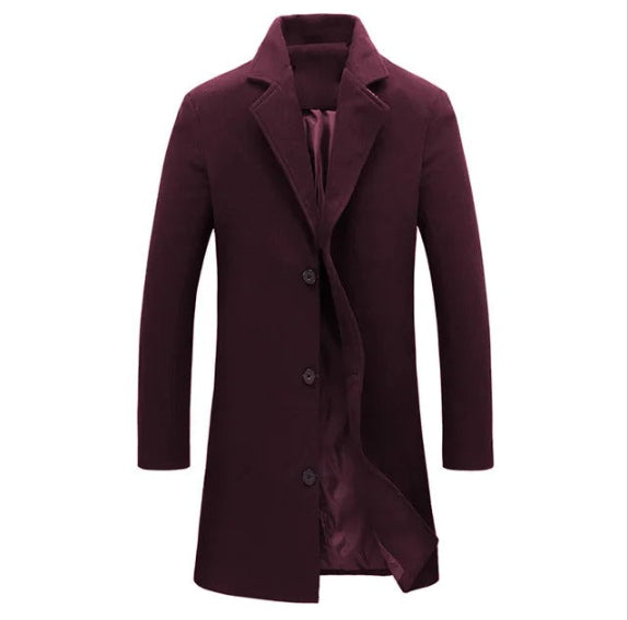Men's Woolen Coat Slim-fit Mid-length Trench Coat