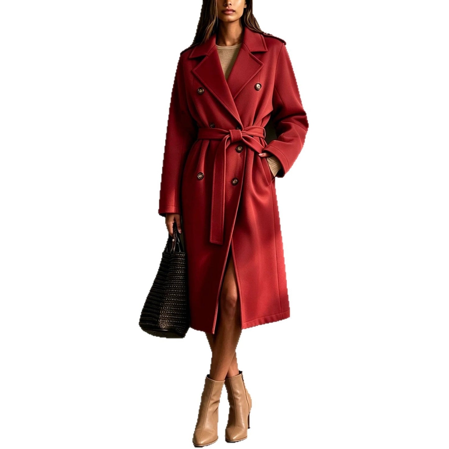 Double-breasted Belted Mid-length Wool Coat