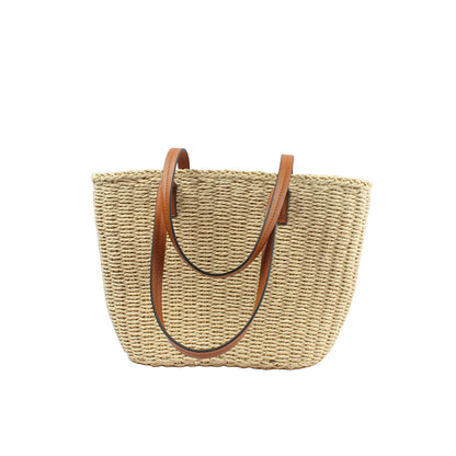Large-Capacity Woven Solid-Color Tote Bag