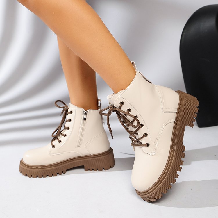 Women's Platform Martin Boots, Round Toe Side Zipper Retro Ankle Boots, Plus Size Women's Boots For Spring & Autumn