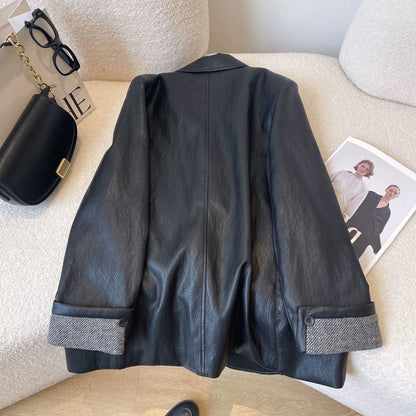 Korean-style Fashionable Loose Leather Jacket Women's Top