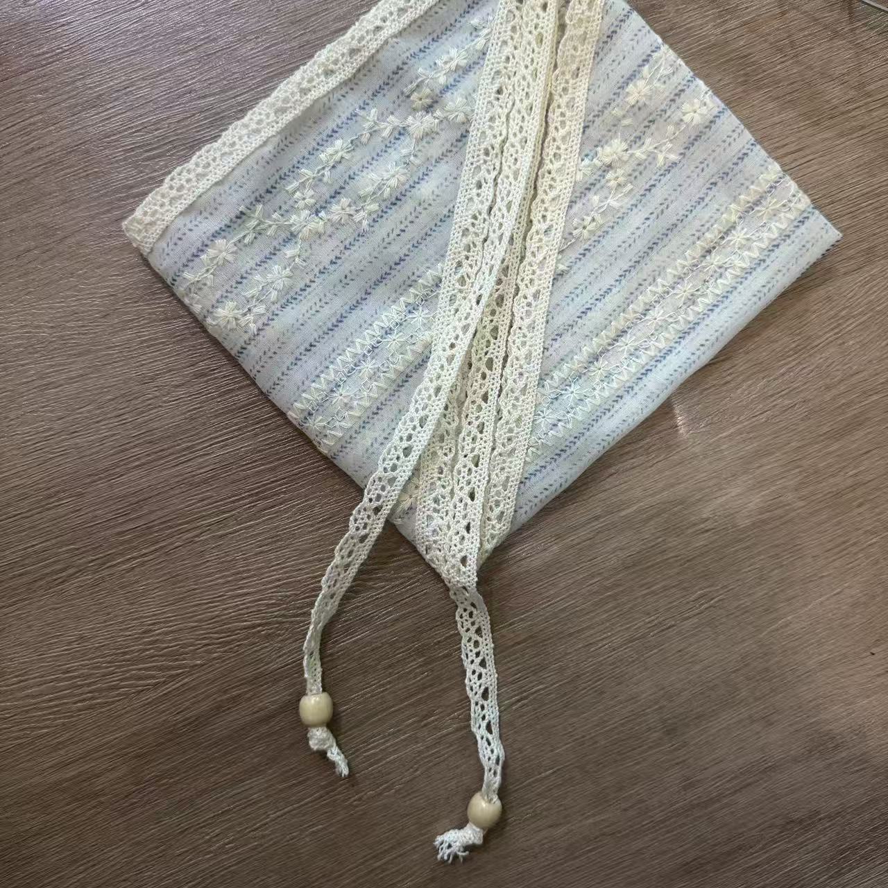 Embroidered Lace-trimmed Floral Silk Scarf